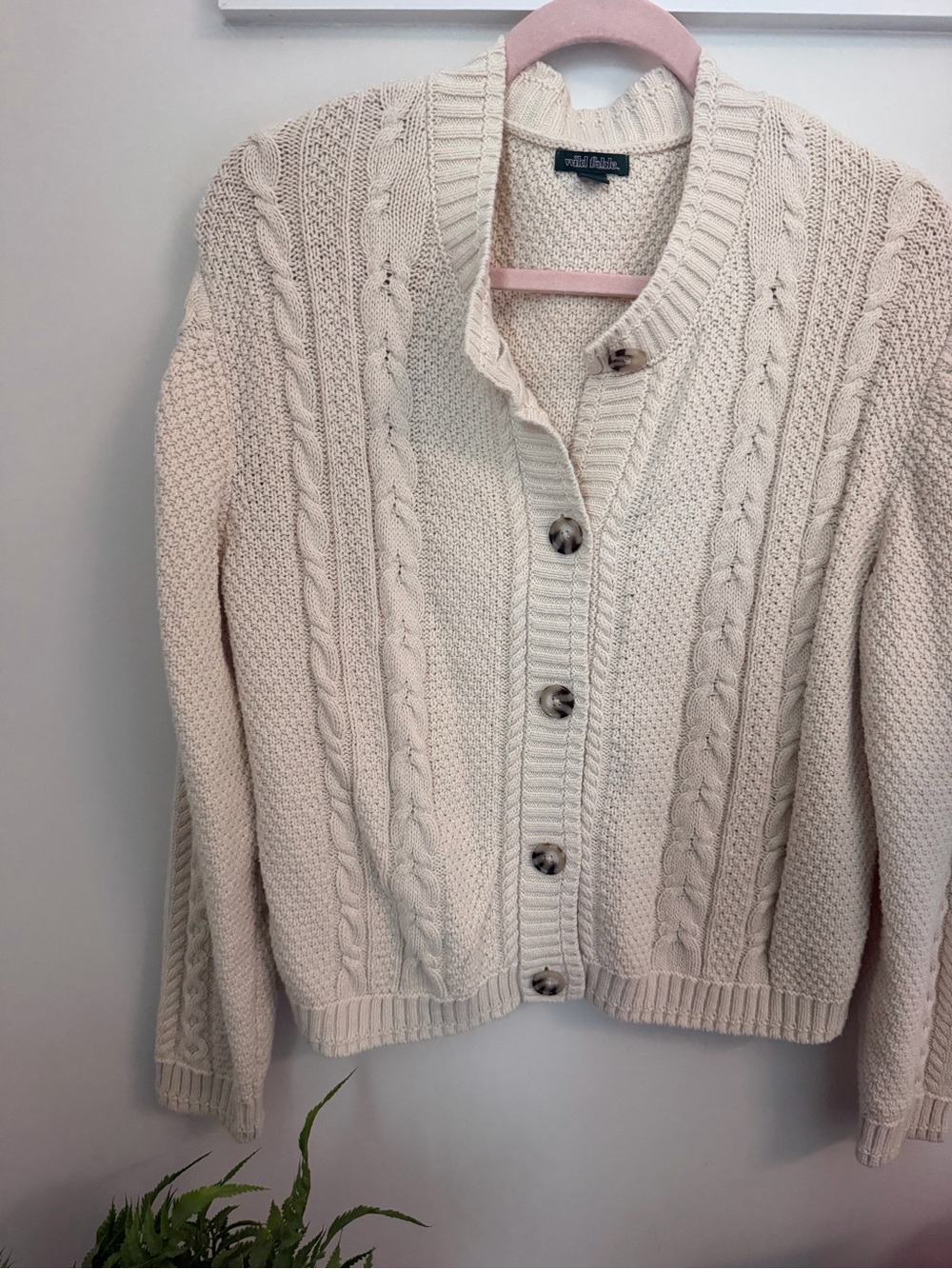 Wild & Fable Cream Cable-Knit Button Cardigan Sweater